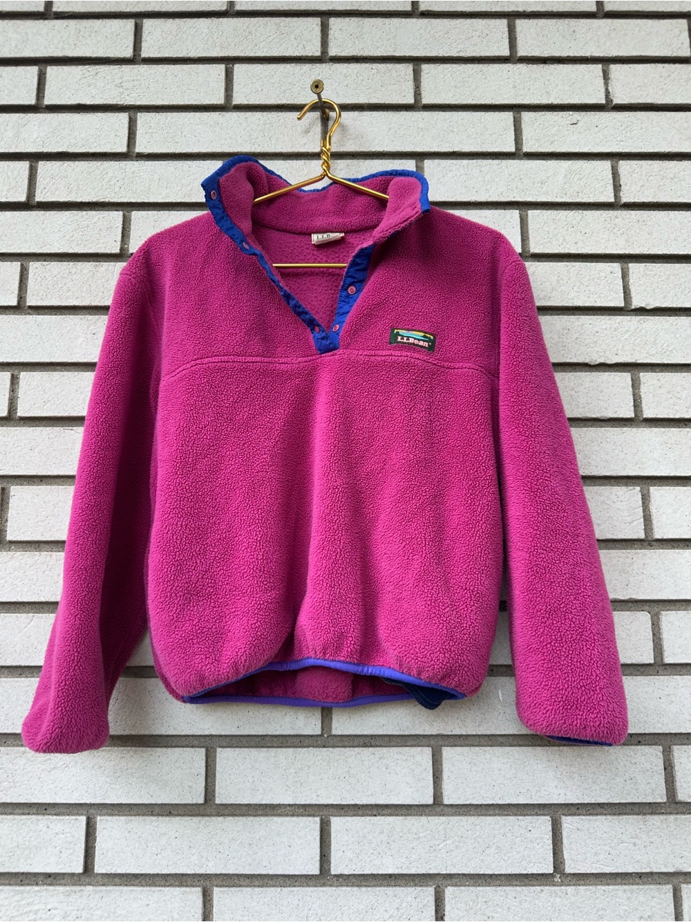 Vintage L.L.Bean Magenta Pink Snap T Fleece Pullover Jacket M Made USA 90s